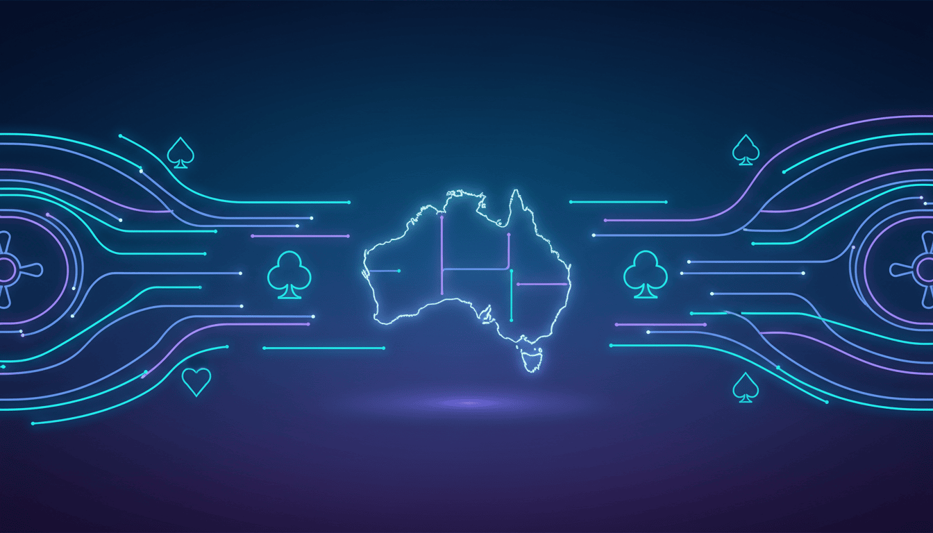 Abstract neon casino banner with Australia silhouette